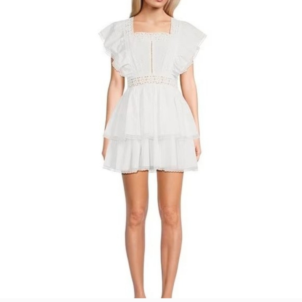 Chelsea & Violet White Lace Tiered Mini Dress NWT L